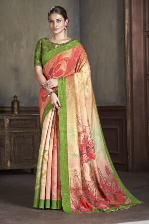 Premium Jacquard Zari Digital Printed Blouse With Saree