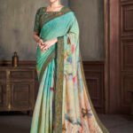 Jacquard Zari Silk Blouse Adorned with High Definition Digital Print Saree