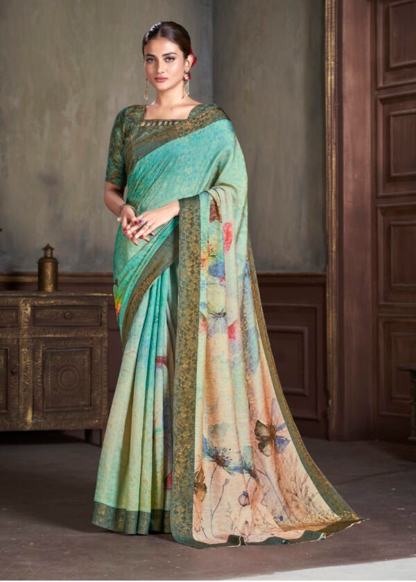 Jacquard Zari Silk Blouse Adorned with High Definition Digital Print Saree