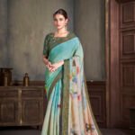 Jacquard Zari Silk Blouse Adorned with High Definition Digital Print Saree