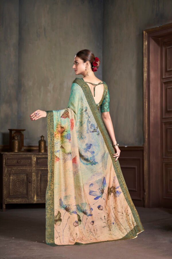 Jacquard Zari Silk Blouse Adorned with High Definition Digital Print Saree