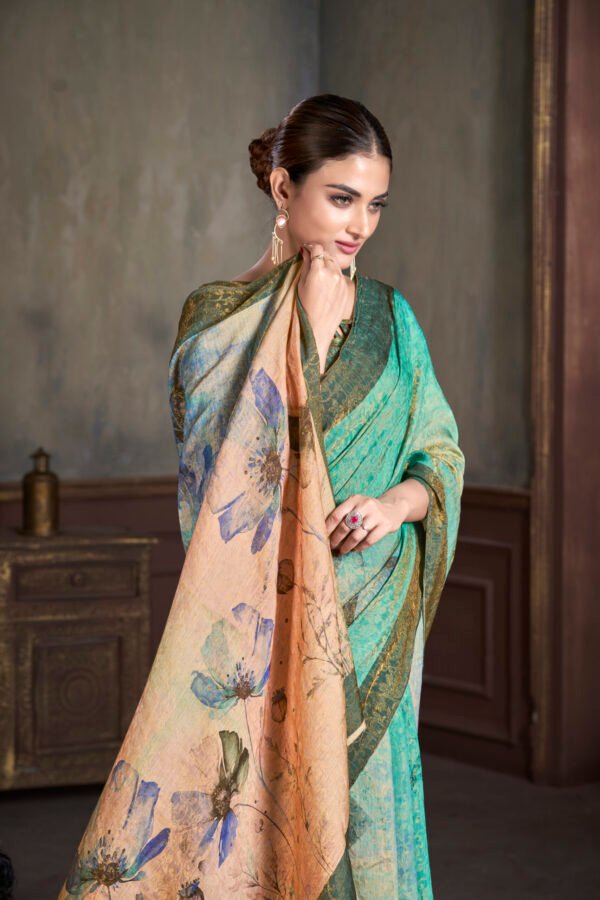 Jacquard Zari Silk Blouse Adorned with High Definition Digital Print Saree