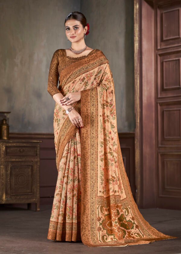 Jacquard Zari Silk Blouse Embracing High Definition Digital Print Saree