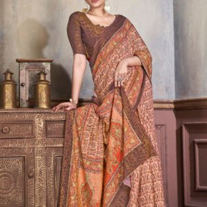 High-Definition Jacquard Zari Silk Blouse and Digital Printed Saree