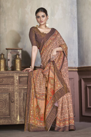 High-Definition Jacquard Zari Silk Blouse and Digital Printed Saree