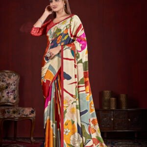 Stunning Multi Saree with Silk Crepe Blouse, 6.30m Length