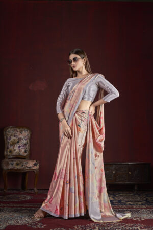 Premium Soft Silk Sari with Natural Crepe and Digital Prints, 6.30m