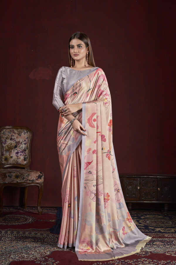 Premium Soft Silk Sari with Natural Crepe and Digital Prints, 6.30m