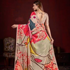 Soft Silk & Natural Crepe Digital Printed Sari, 6.30m