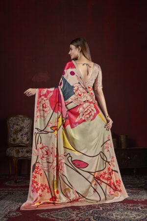 Soft Silk & Natural Crepe Digital Printed Sari, 6.30m