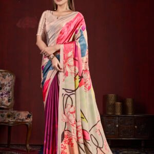 Soft Silk & Natural Crepe Digital Printed Sari, 6.30m