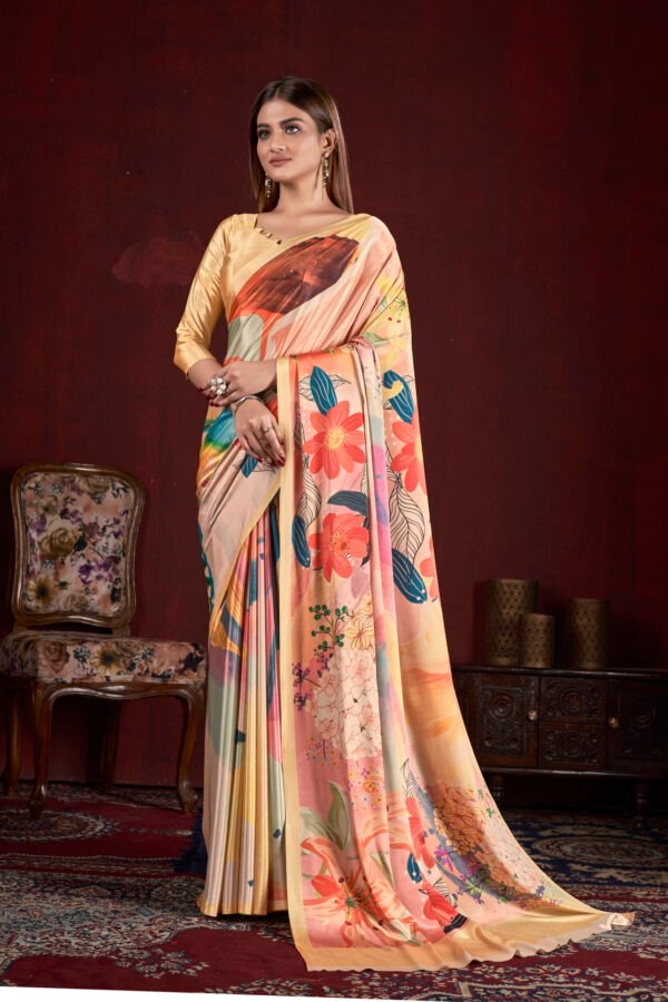 Soft Silk & Natural Crepe Digital Print Sari, 6.30m