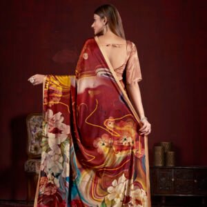 Silk Crepe Blouse & Soft Silk Saree Combo - Multi, 6.3m