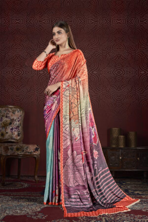 Multi Soft Silk Saree with Silk Crepe Blouse - Digital Prints, 6.3m