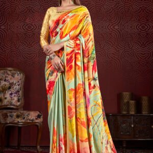 Silk Crepe Blouse with Soft Silk Saree - Multi, 6.3m