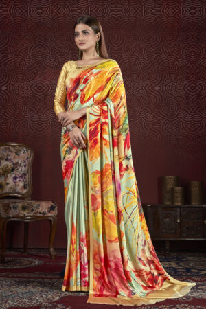 Silk Crepe Blouse with Soft Silk Saree - Multi, 6.3m