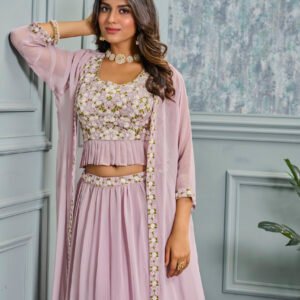 Mauve Shimmer Georgettes Heavy Embroidery Lehenga - BUYON