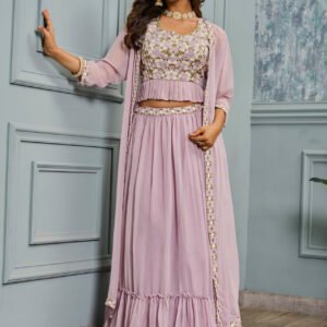 Mauve Shimmer Georgettes Heavy Embroidery Lehenga - BUYON