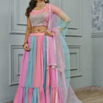 Multicolor Shimmer Georgettes Heavy Embroidery Lehenga