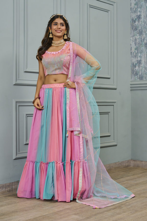 Multicolor Shimmer Georgettes Heavy Embroidery Lehenga