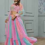 Multicolor Shimmer Georgettes Heavy Embroidery Lehenga