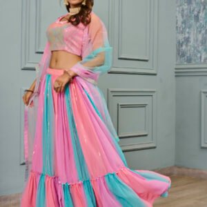 Multicolor Shimmer Georgettes Heavy Embroidery Lehenga