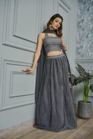 Grey Art Silk Heavy Embroidery Lehenga - BUYON