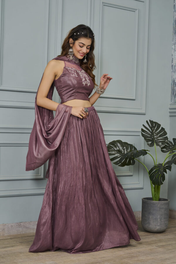 Wine Art Silk Heavy Embroidery Lehenga - BUYON