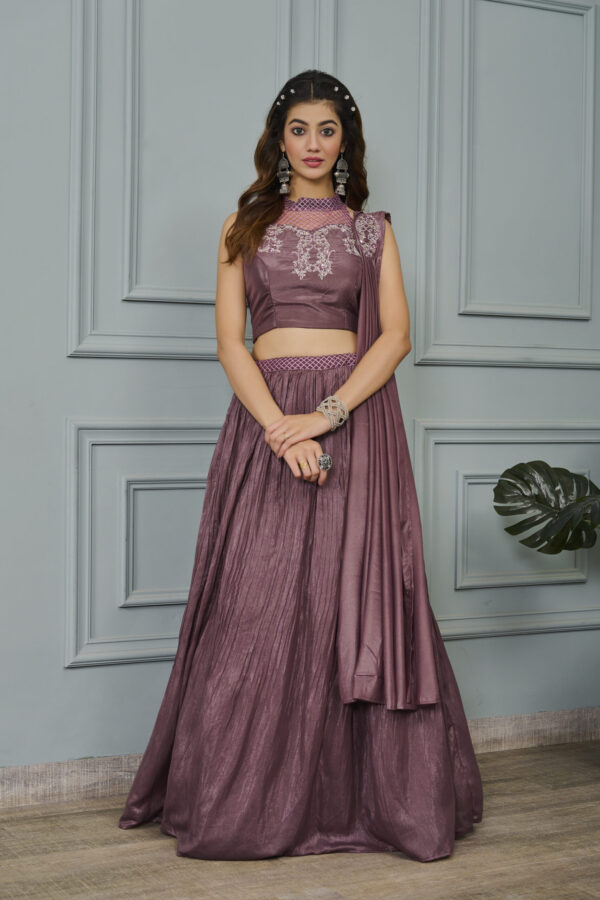 Wine Art Silk Heavy Embroidery Lehenga - BUYON