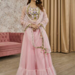 Pink Net Heavy Embroidery Lehenga - BUYON