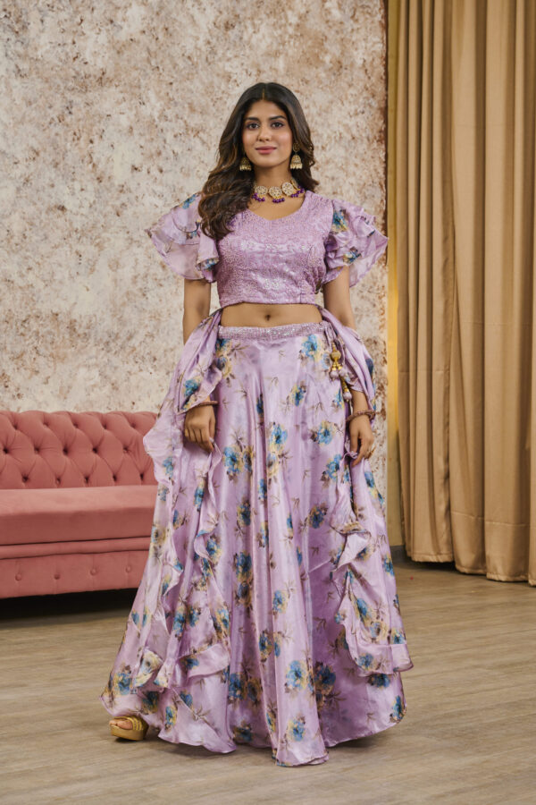 Pink Tissue Embroidery & Sequins Lehenga