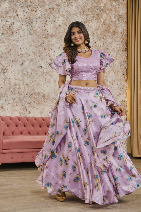 Pink Tissue Embroidery & Sequins Lehenga