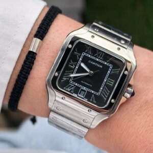 Cartier Santos Classic Watch–Full Silver Black