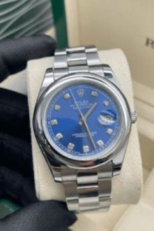 Rolex Oyster Perpetual Date 34mm Blue Diamond Watch