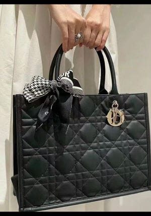 Dior Cannage Quilted Book Tote Bag Medium (Black)