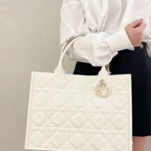 Dior Cannage Quilted Book Tote Bag Medium (White)