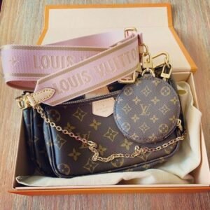 Lady’s Louis Vuitton Sling Pochette Bag with Pink Belt