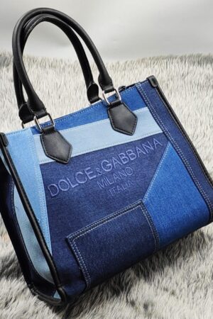 Dolce Gabbana Denim Tote Bag with Broad Belt