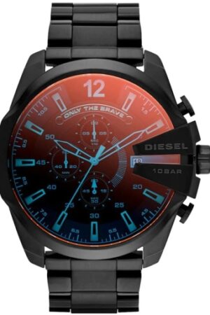 Diesel Chronograph Men's Watch For Man Red Blue Glass Multi Color Full Black Looks Good On Jacket For Man Gift - Dz4318