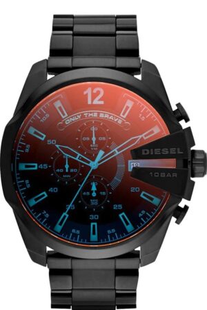 Diesel Chronograph Men's Watch For Man Red Blue Glass Multi Color Full Black Looks Good On Jacket For Man Gift - Dz4318