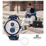 Edifice Chronograph Blue White Men's Leather Watch 539L-7CV