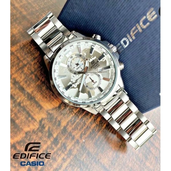 Edifice Chronograph White World Design Dial Silver Metal Men's Watch EFR-305-best Gift