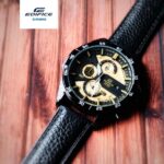 Edifice Limited Adition Chronograph Yellow Dial Black Strap Leather Dated Men's Watch EFR-557