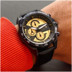 Edifice Limited Adition Chronograph Yellow Dial Black Strap Leather Dated Men's Watch EFR-557