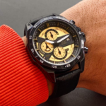 Edifice Limited Adition Chronograph Yellow Dial Black Strap Leather Dated Men's Watch EFR-557