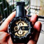 Edifice Limited Adition Chronograph Yellow Dial Black Strap Leather Dated Men's Watch EFR-557