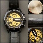 Edifice Limited Adition Chronograph Yellow Dial Black Strap Leather Dated Men's Watch EFR-557