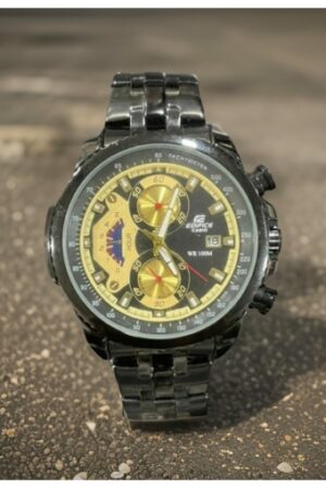 Edifice Men's Chronograph Watch with Black Metal Strap and Black/Gold Dial