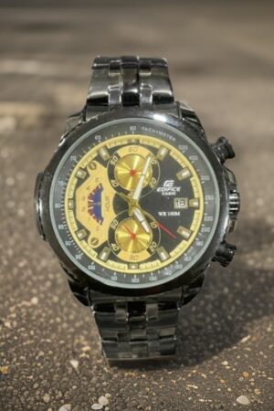 Edifice Men's Chronograph Watch with Black Metal Strap and Black/Gold Dial