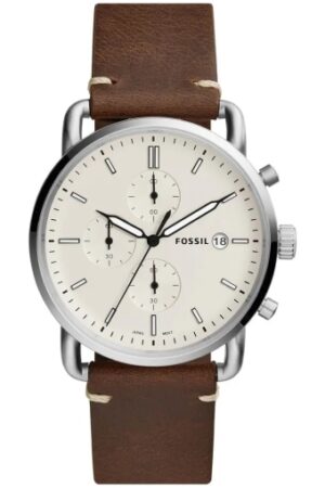 Fossil Chronograph White Dial with Brown Leather Strap Watch for Men FS-5403